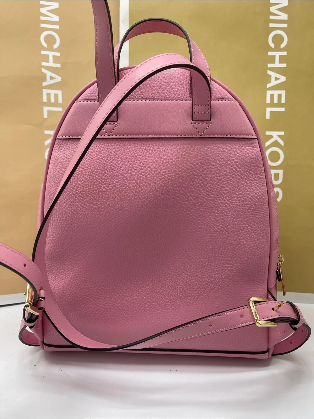 Michael Kors Rhea Medium Zip MK Logo Debossed Backpack Carnation NWT